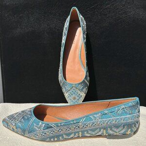 Sundance Amalia Emerald Green Embroidered Flats NWT